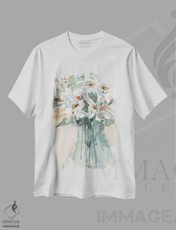 تیشرت سفید طرح دار دید گل داوودی I، دکور روستایی اثر ساموئل دیکسون | immage.ir
