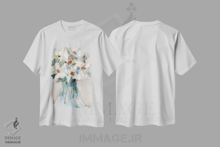 تیشرت سفید طرح دار دید گل داوودی II، دکور روستایی اثر ساموئل دیکسون | فروشگاه ایماژ