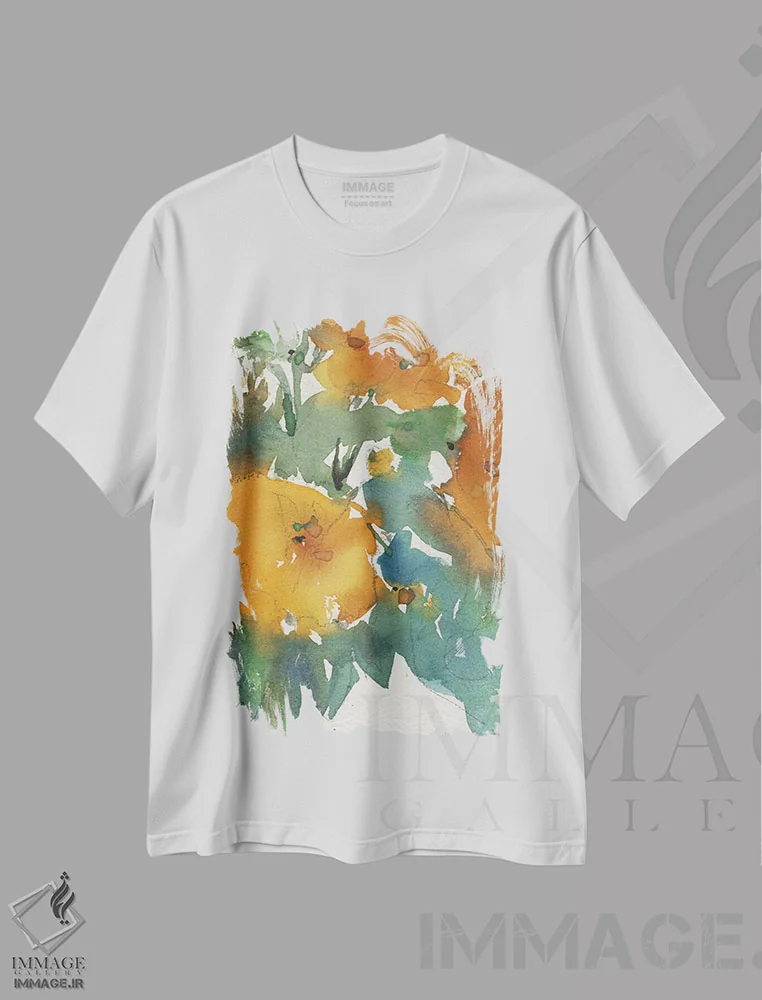 تیشرت سفید طرح دار غرق شدن در گل ها I، دکور معاصر اثر ساموئل دیکسون | immage.ir