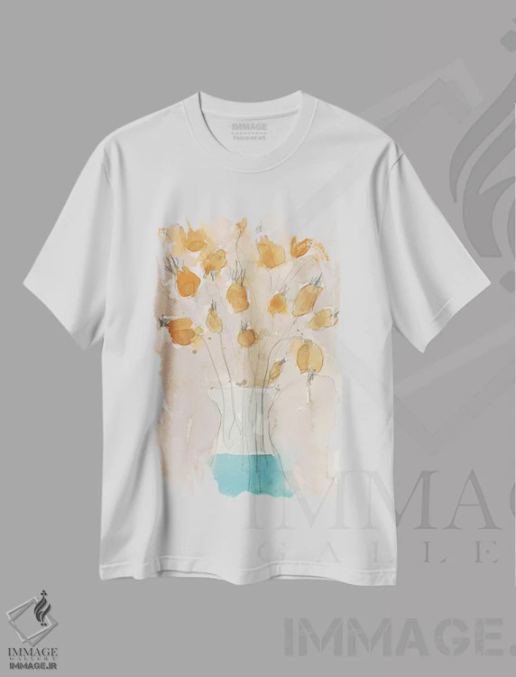 تیشرت سفید طرح دار گلدان خشخاش I، دکور معاصر اثر ساموئل دیکسون | immage.ir