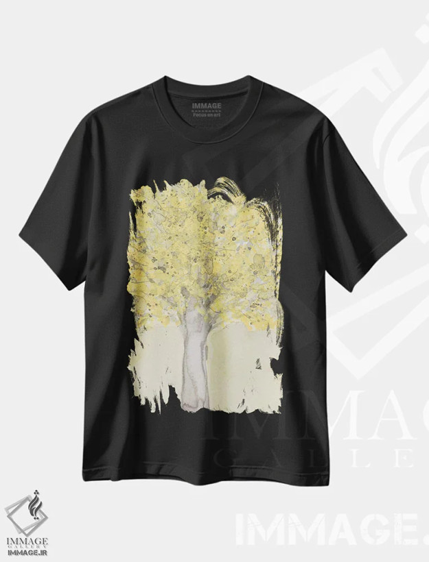 تیشرت مشکی طرح دار لحظهٔ پاییز زرد I، دکور معاصر اثر ساموئل دیکسون | فروشگاه ایماژ