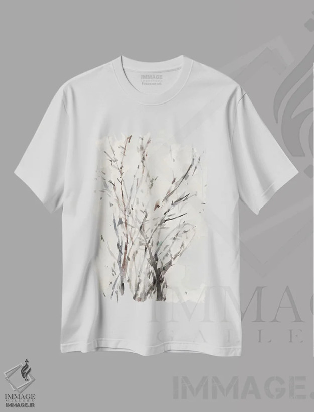 تیشرت سفید طرح دار شاخه ها با آبرنگ I، تزئینی اثر ساموئل دیکسون | فروشگاه ایماژ