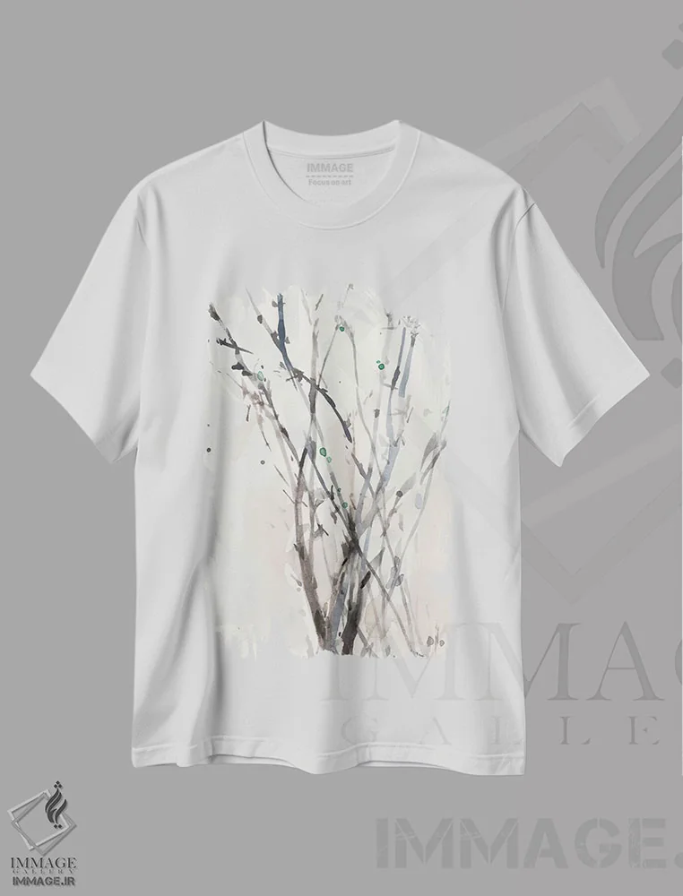 تیشرت سفید طرح دار شاخه ها با آبرنگ II، تزئینی اثر ساموئل دیکسون | immage.ir