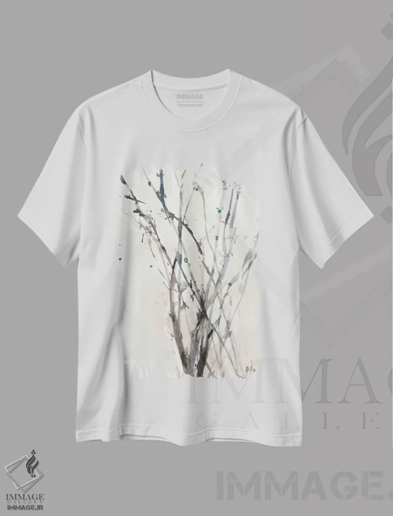تیشرت سفید طرح دار شاخه ها با آبرنگ II، تزئینی اثر ساموئل دیکسون | immage.ir