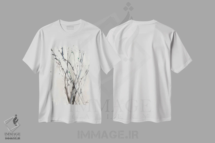 تیشرت سفید طرح دار شاخه ها با آبرنگ II، تزئینی اثر ساموئل دیکسون | immage.ir