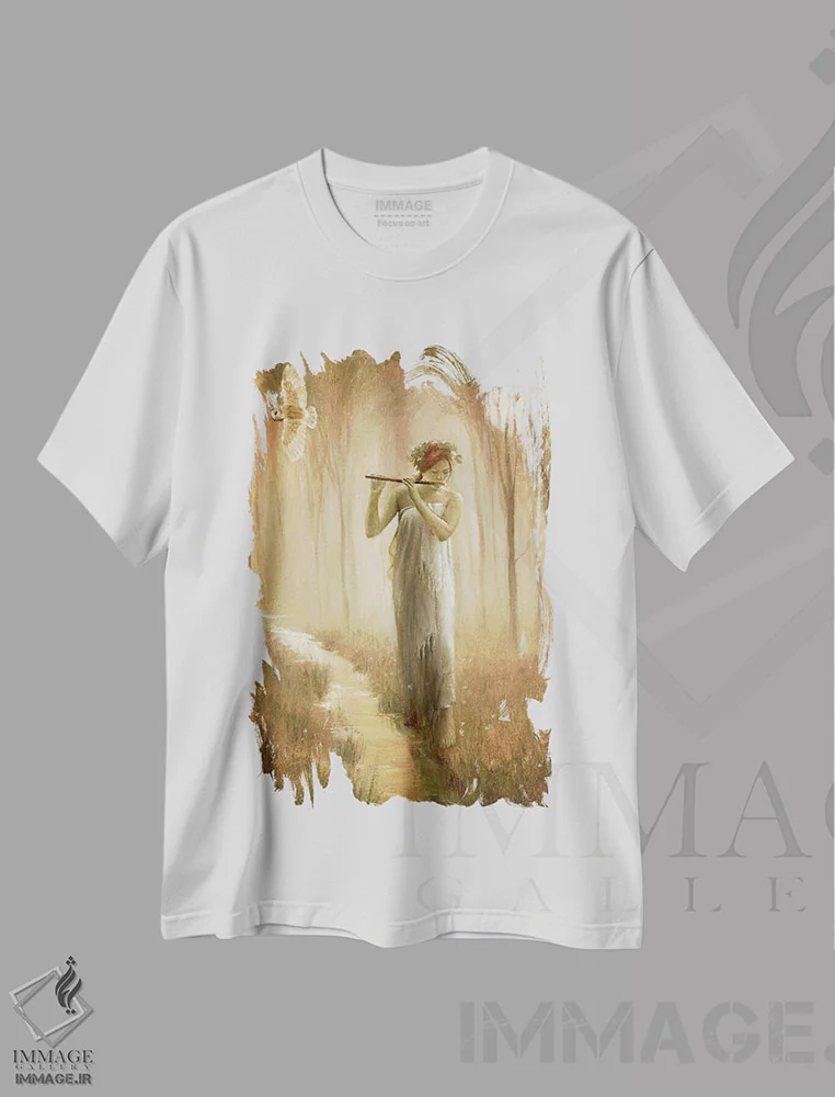 تیشرت سفید طرح دار جویبار آوازخوان، تزئینی اثر دیوید جواکین | فروشگاه ایماژ