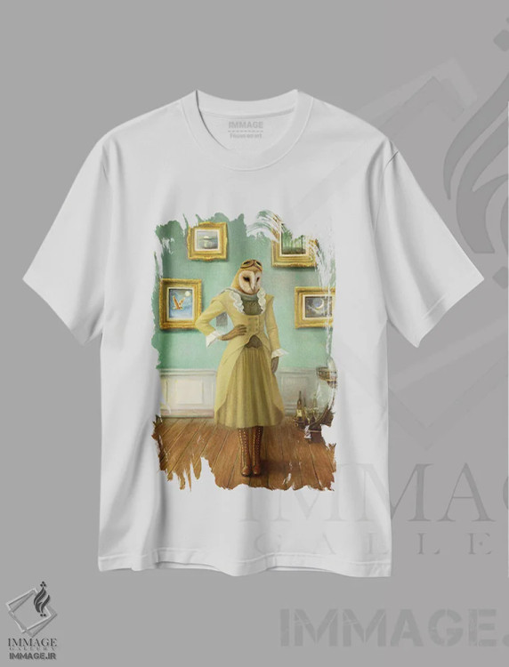 تیشرت سفید طرح دار خانهٔ جغد، هنر فاخر معاصر اثر دیوید جواکین | immage.ir