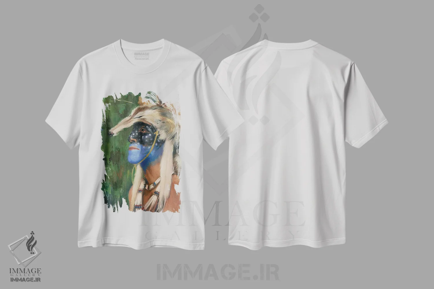 تیشرت سفید طرح دار کایوت آبی میکا، هنر فاخر معاصر اثر دیوید جواکین | فروشگاه ایماژ