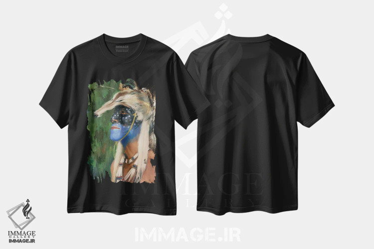 تیشرت مشکی طرح دار کایوت آبی میکا، هنر فاخر معاصر اثر دیوید جواکین | immage.ir