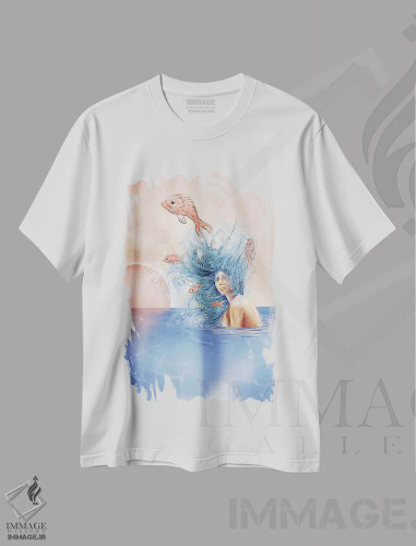 تیشرت سفید طرح دار ماهی سالمون، دکوراسیون جایگزین اثر دنیل جیمز اسمیت | فروشگاه ایماژ