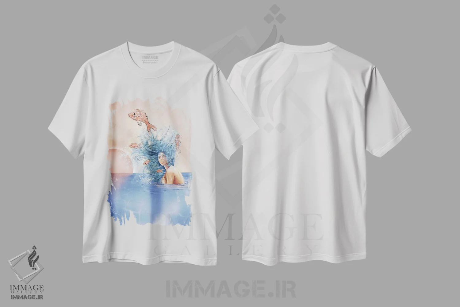 تیشرت سفید طرح دار ماهی سالمون، دکوراسیون جایگزین اثر دنیل جیمز اسمیت | فروشگاه ایماژ