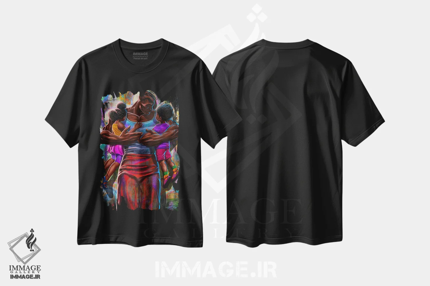 تیشرت مشکی طرح دار آغوش پدر، هنر آمریکایی آفریقایی تبار اثر دیان جی | immage.ir