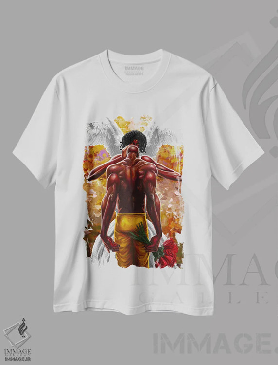 تیشرت سفید طرح دار بوسه فرشته، هنر آمریکایی آفریقایی تبار اثر دیان جی | immage.ir
