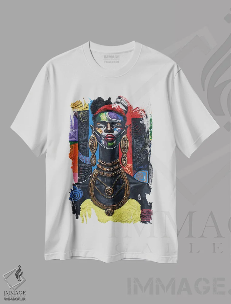 تیشرت سفید طرح دار حس ملکه، هنر آمریکایی آفریقایی تبار اثر دیان جی | immage.ir