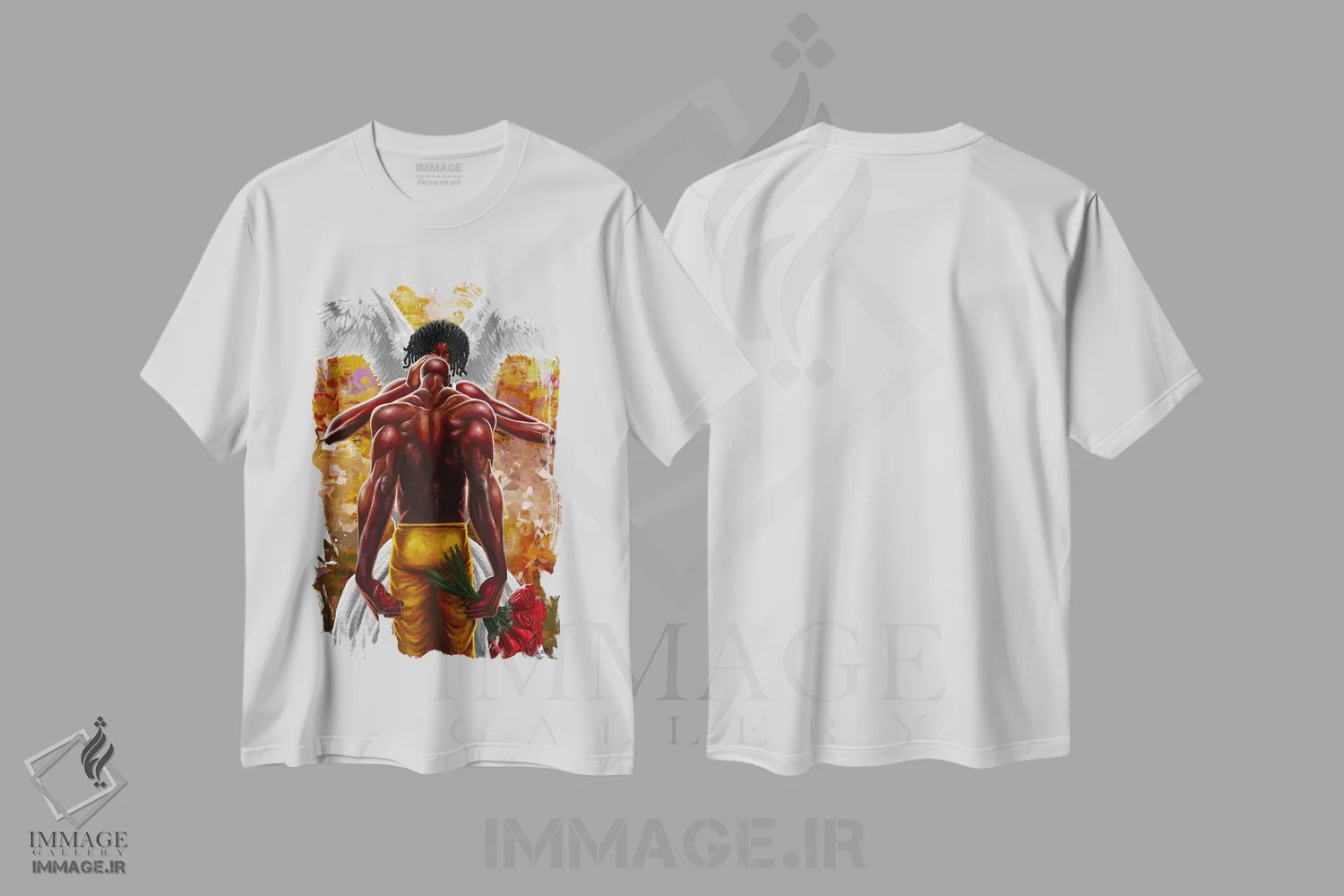 تیشرت سفید طرح دار بوسه فرشته، هنر آمریکایی آفریقایی تبار اثر دیان جی | immage.ir