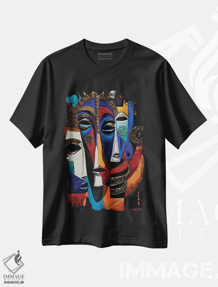 تیشرت مشکی طرح دار ماسکین، هنر آمریکایی آفریقایی تبار اثر دیان جی | فروشگاه ایماژ