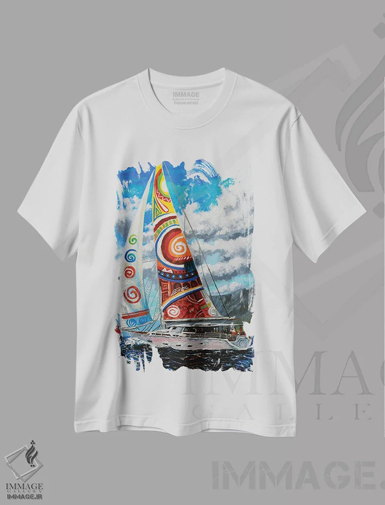 تیشرت سفید طرح دار بادبان ها برافراشته، هنر فاخر معاصر اثر دیان جی | immage.ir