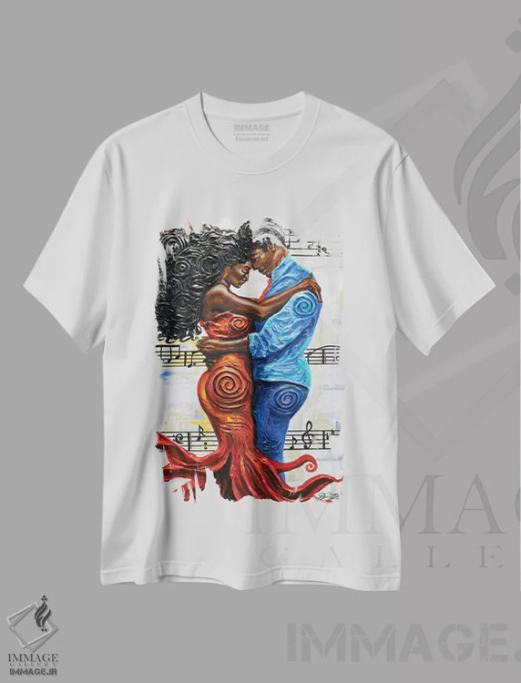 تیشرت سفید طرح دار برگه نت موسیقی، هنر آمریکایی آفریقایی تبار اثر دیان جی | immage.ir