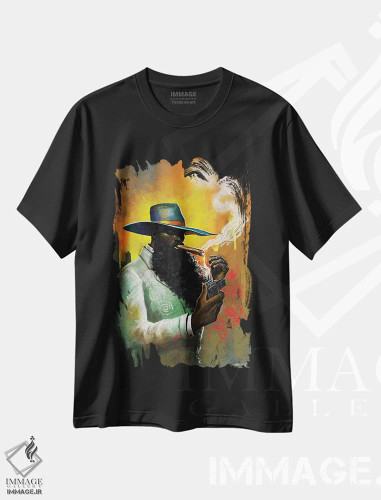 تیشرت مشکی طرح دار شب های سیگار، هنر آمریکایی آفریقایی تبار اثر دیان جی | فروشگاه ایماژ