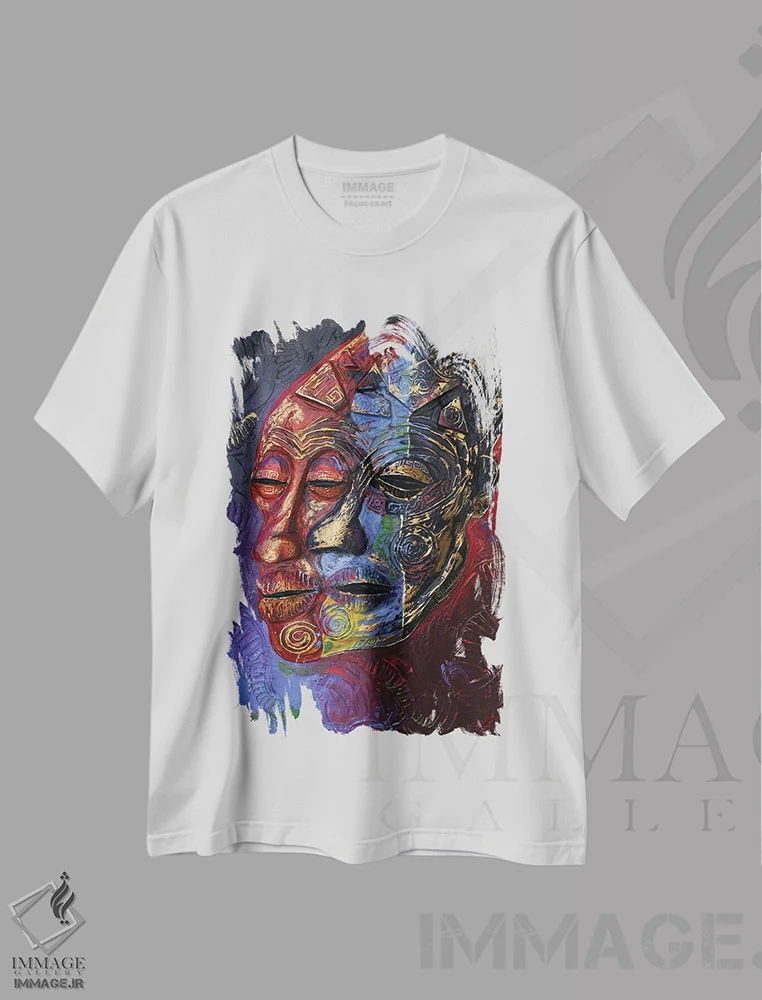 تیشرت سفید طرح دار ترکیب چهره ها، هنر آمریکایی آفریقایی تبار اثر دیان جی | فروشگاه ایماژ