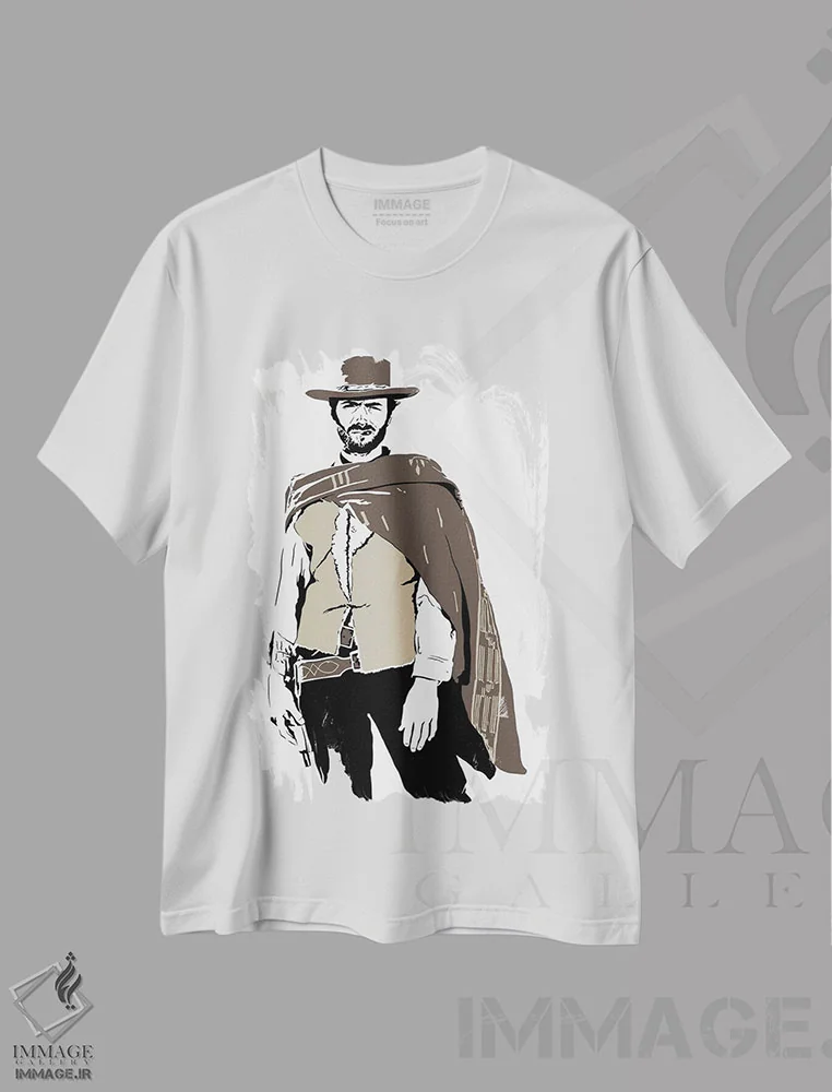 تیشرت سفید طرح دار کلینت ایستوود، تزئینی اثر دراپ کیک آرت | immage.ir