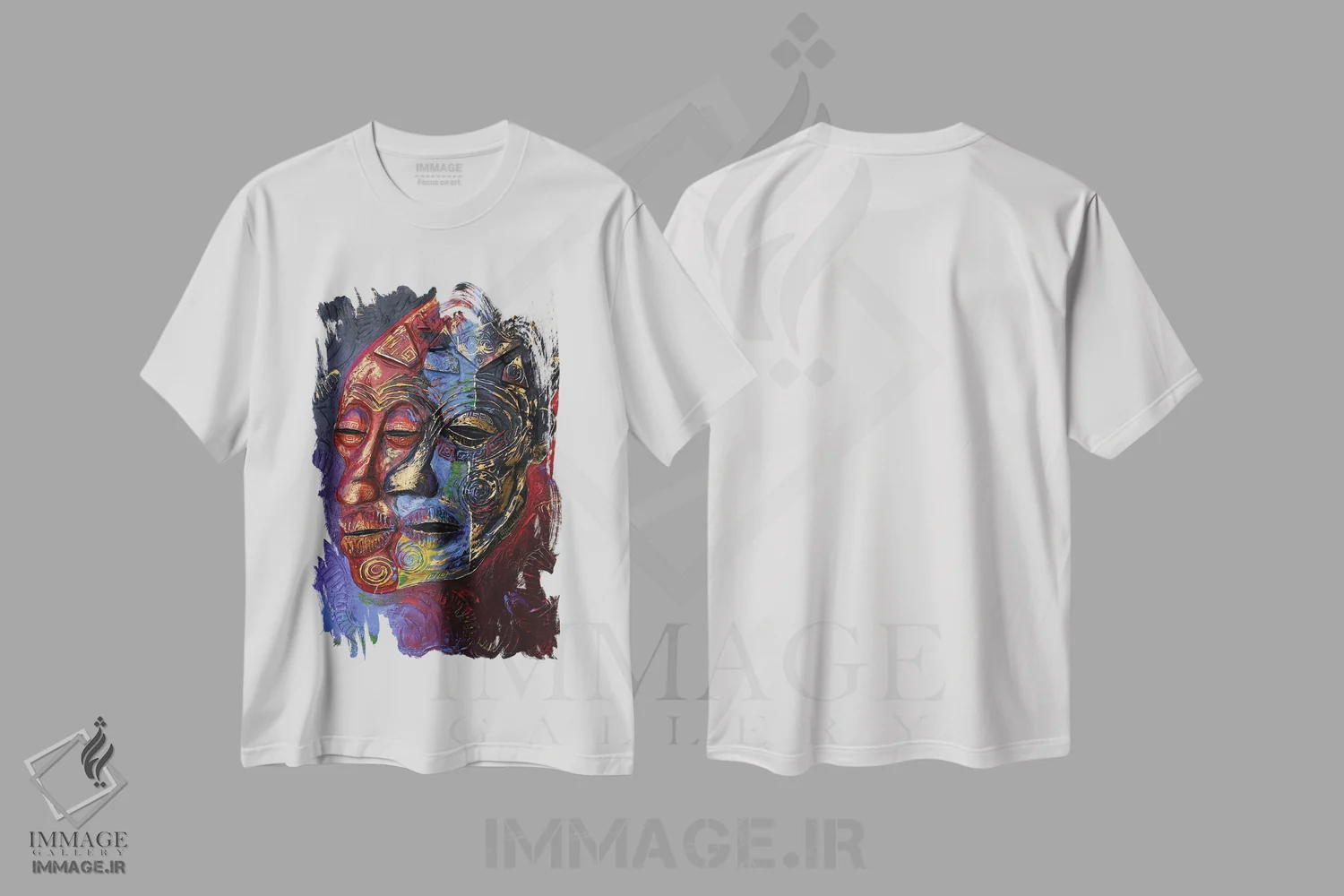 تیشرت سفید طرح دار ترکیب چهره ها، هنر آمریکایی آفریقایی تبار اثر دیان جی | فروشگاه ایماژ