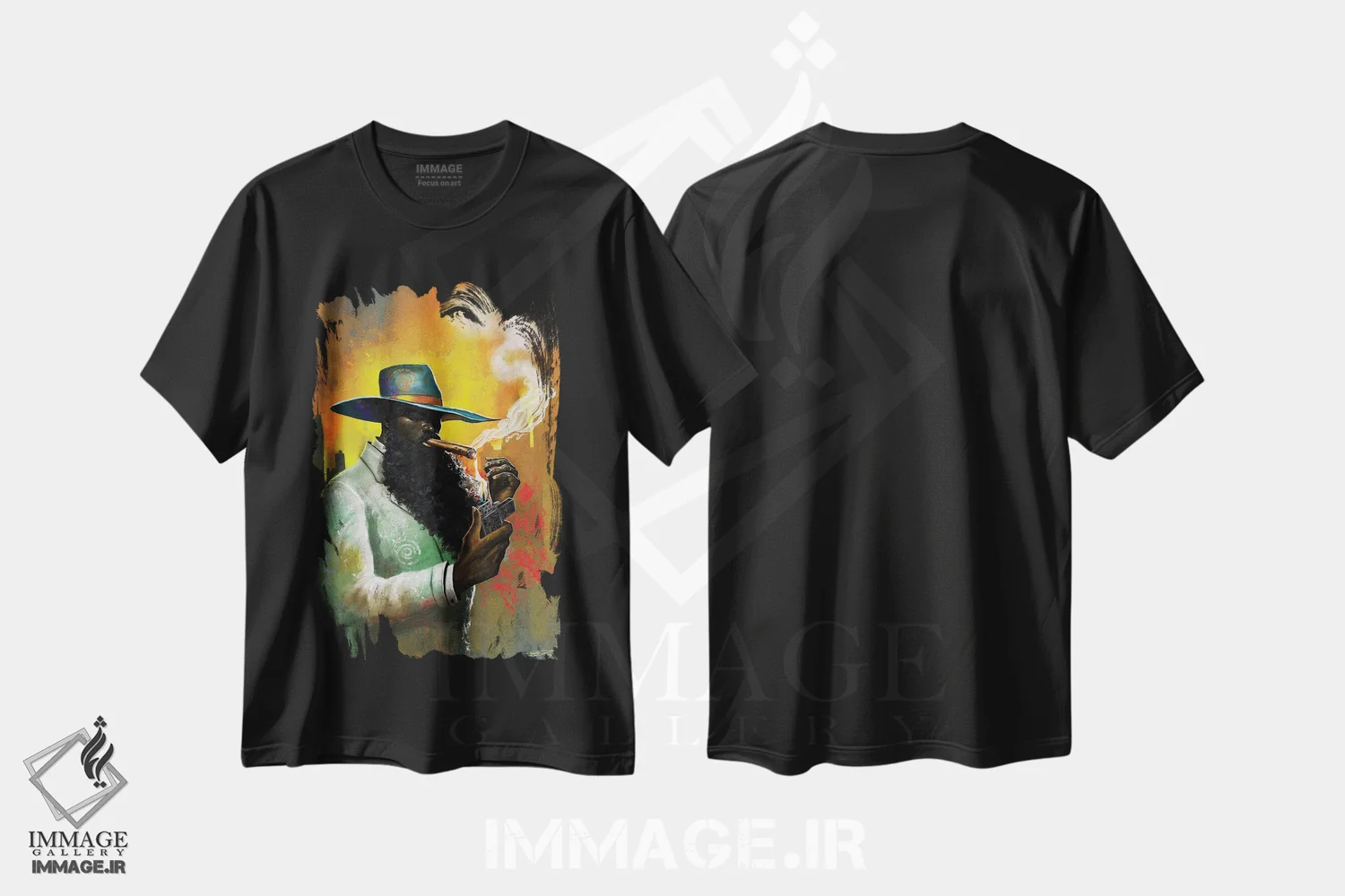 تیشرت مشکی طرح دار شب های سیگار، هنر آمریکایی آفریقایی تبار اثر دیان جی | فروشگاه ایماژ