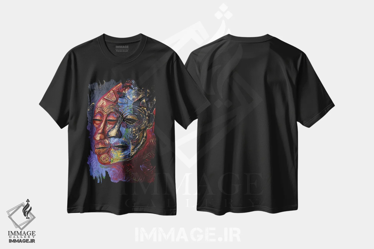 تیشرت مشکی طرح دار ترکیب چهره ها، هنر آمریکایی آفریقایی تبار اثر دیان جی | immage.ir