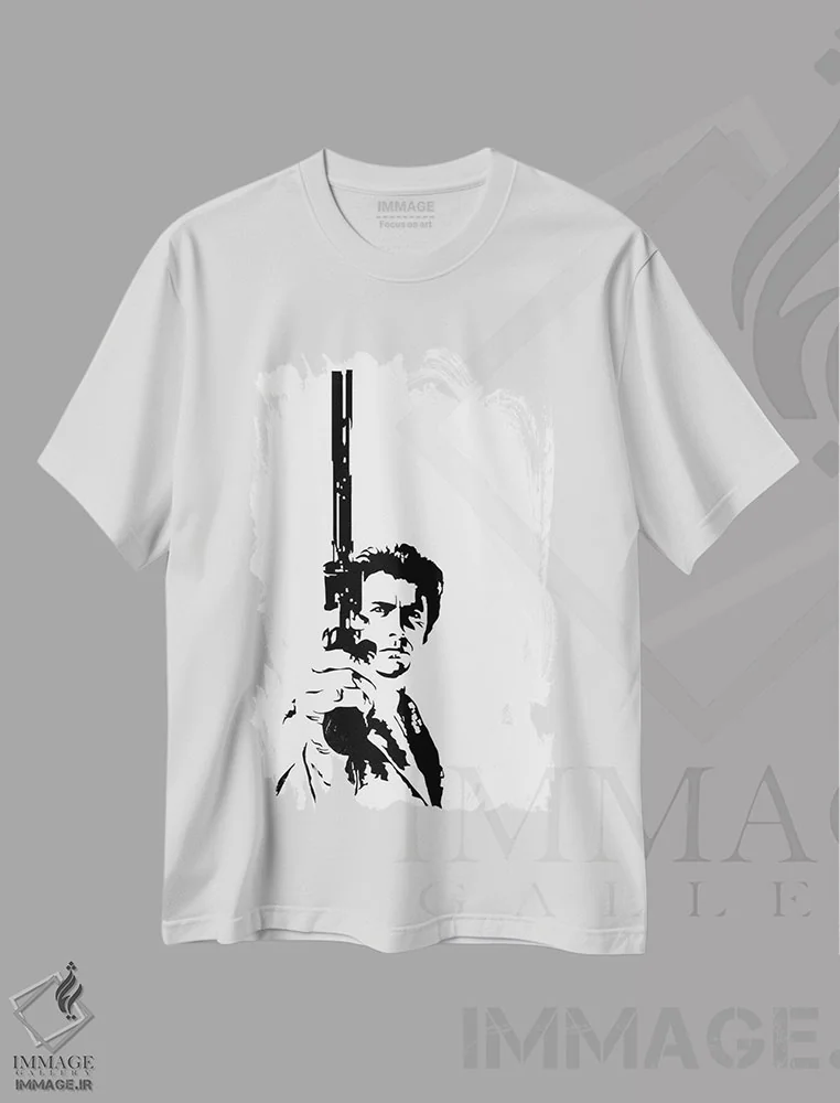 تیشرت سفید طرح دار هری کثیف، هنر تزئینی سیاه و سفید اثر دراپ کیک آرت | فروشگاه ایماژ
