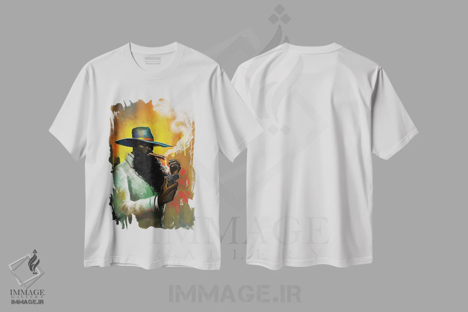 تیشرت سفید طرح دار شب های سیگار، هنر آمریکایی آفریقایی تبار اثر دیان جی | immage.ir