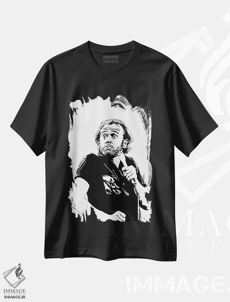 تیشرت مشکی طرح دار جرج کارلین، هنر تزئینی سیاه و سفید اثر دراپ کیک آرت | فروشگاه ایماژ
