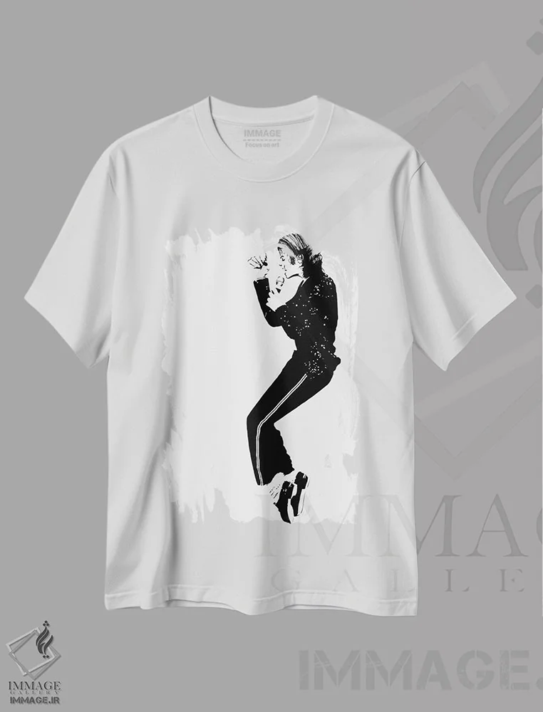 تیشرت سفید طرح دار مایکل جکسون، هنر آمریکایی آفریقایی تبار اثر دراپ کیک آرت | فروشگاه ایماژ