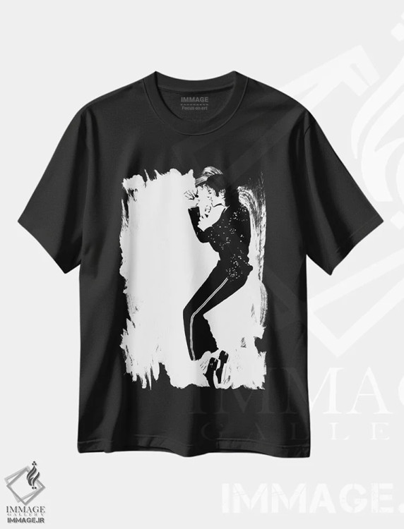 تیشرت مشکی طرح دار مایکل جکسون، هنر آمریکایی آفریقایی تبار اثر دراپ کیک آرت | immage.ir