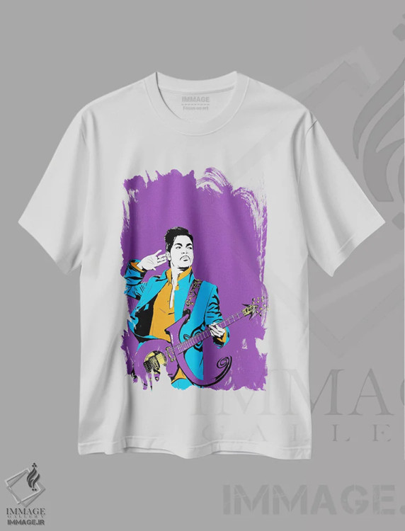 تیشرت سفید طرح دار پرینس، هنر آمریکایی آفریقایی تبار اثر دراپ کیک آرت | فروشگاه ایماژ