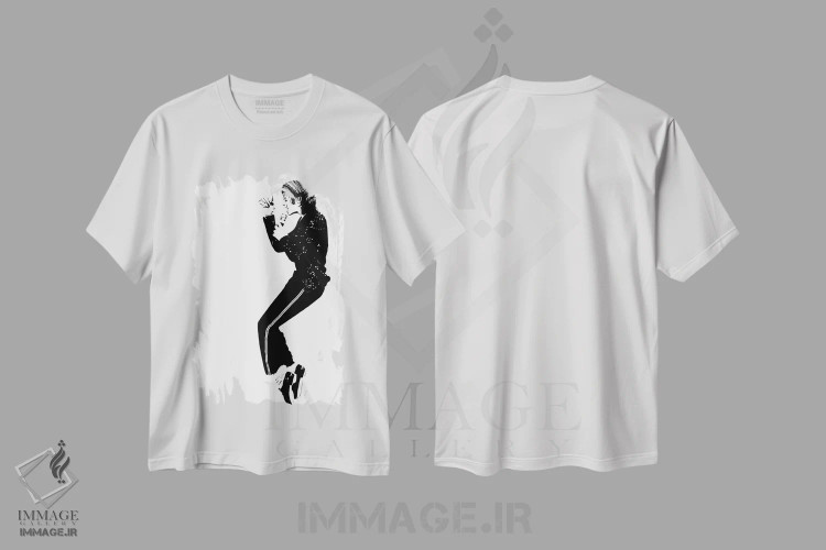 تیشرت سفید طرح دار مایکل جکسون، هنر آمریکایی آفریقایی تبار اثر دراپ کیک آرت | فروشگاه ایماژ