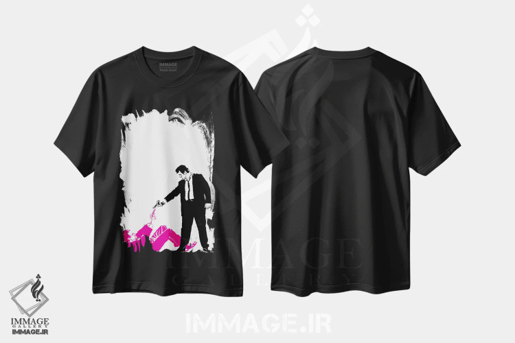 تیشرت مشکی طرح دار سگ های انباری، تزئینی اثر دراپ کیک آرت | فروشگاه ایماژ