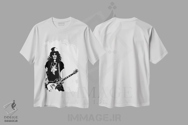 تیشرت سفید طرح دار اسلش، هنر تزئینی سیاه و سفید اثر دراپ کیک آرت | immage.ir