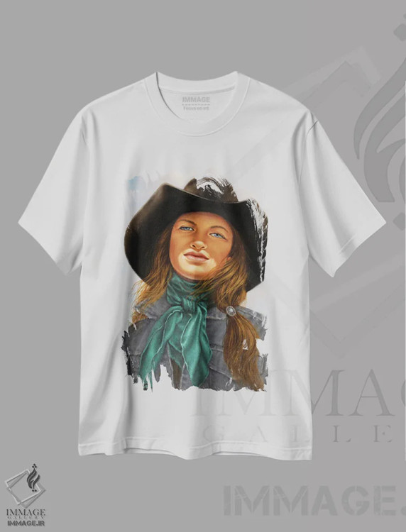 تیشرت سفید طرح دار مریم مقدس مُرغزار، هنر فاخر معاصر اثر درک هانسن | immage.ir