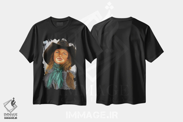 تیشرت مشکی طرح دار مریم مقدس مُرغزار، هنر فاخر معاصر اثر درک هانسن | فروشگاه ایماژ