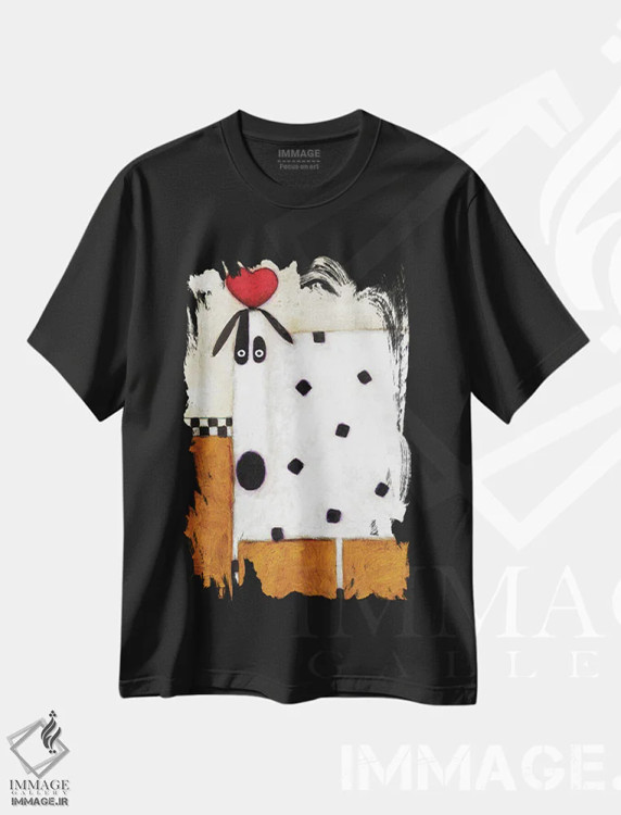 تیشرت مشکی طرح دار سگ عاشق، هنر فاخر معاصر اثر دنیل پاتریک کس لر | immage.ir