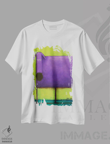 تیشرت سفید طرح دار سگ بنفش یک، هنر فاخر معاصر اثر دنیل پاتریک کس لر | فروشگاه ایماژ