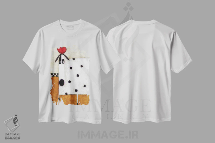 تیشرت سفید طرح دار سگ عاشق، هنر فاخر معاصر اثر دنیل پاتریک کس لر | فروشگاه ایماژ