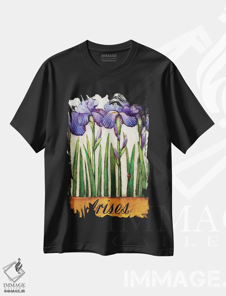 تیشرت مشکی طرح دار زنبق ها، هنر فاخر معاصر اثر دنیل پاتریک کس لر | فروشگاه ایماژ