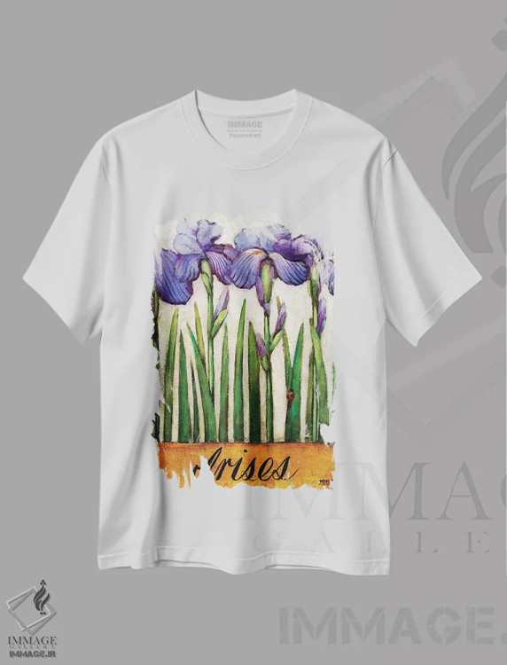 تیشرت سفید طرح دار زنبق ها، هنر فاخر معاصر اثر دنیل پاتریک کس لر | immage.ir