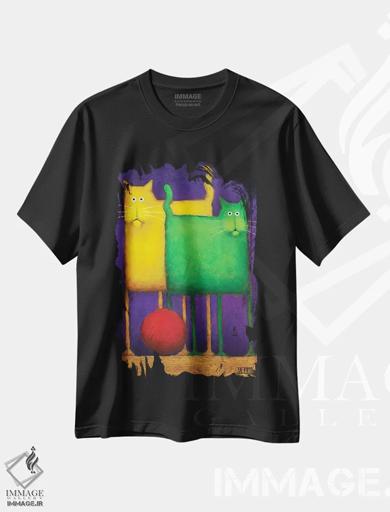 تیشرت مشکی طرح دار دردسر دو برابر یک، هنر فاخر معاصر اثر دنیل پاتریک کس لر | immage.ir