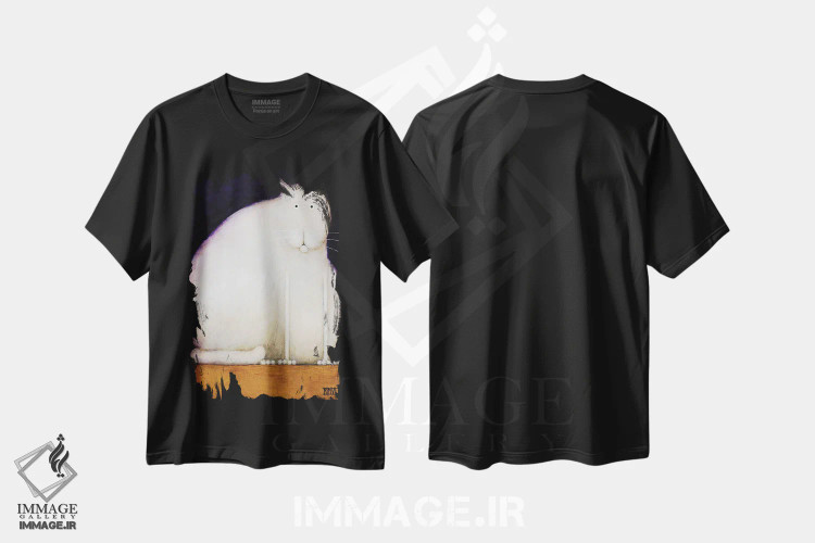 تیشرت مشکی طرح دار گربه چاق، هنر فاخر معاصر اثر دنیل پاتریک کس لر | فروشگاه ایماژ