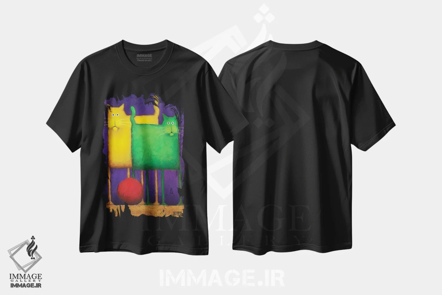 تیشرت مشکی طرح دار دردسر دو برابر یک، هنر فاخر معاصر اثر دنیل پاتریک کس لر | immage.ir