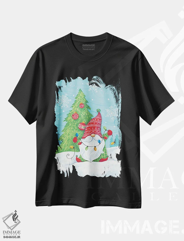 تیشرت مشکی طرح دار جن کوتوله با چراغ ها، دکور تعطیلات اثر دایان کاتر | immage.ir
