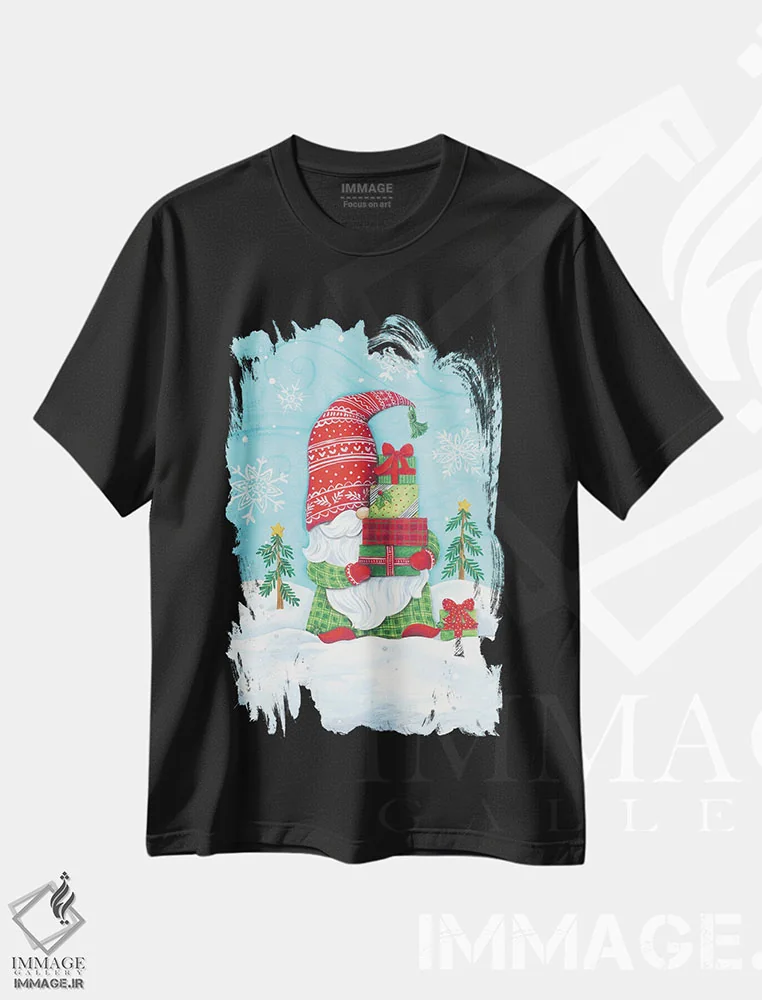 تیشرت مشکی طرح دار جن کوتوله با هدیه ها، دکور تعطیلات اثر دایان کاتر | فروشگاه ایماژ