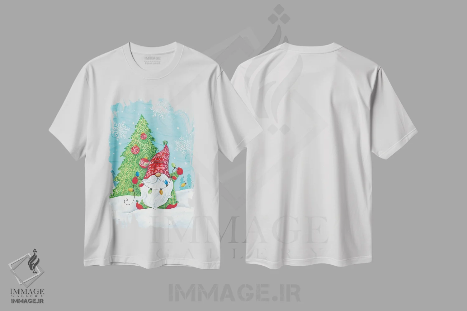 تیشرت سفید طرح دار جن کوتوله با چراغ ها، دکور تعطیلات اثر دایان کاتر | فروشگاه ایماژ